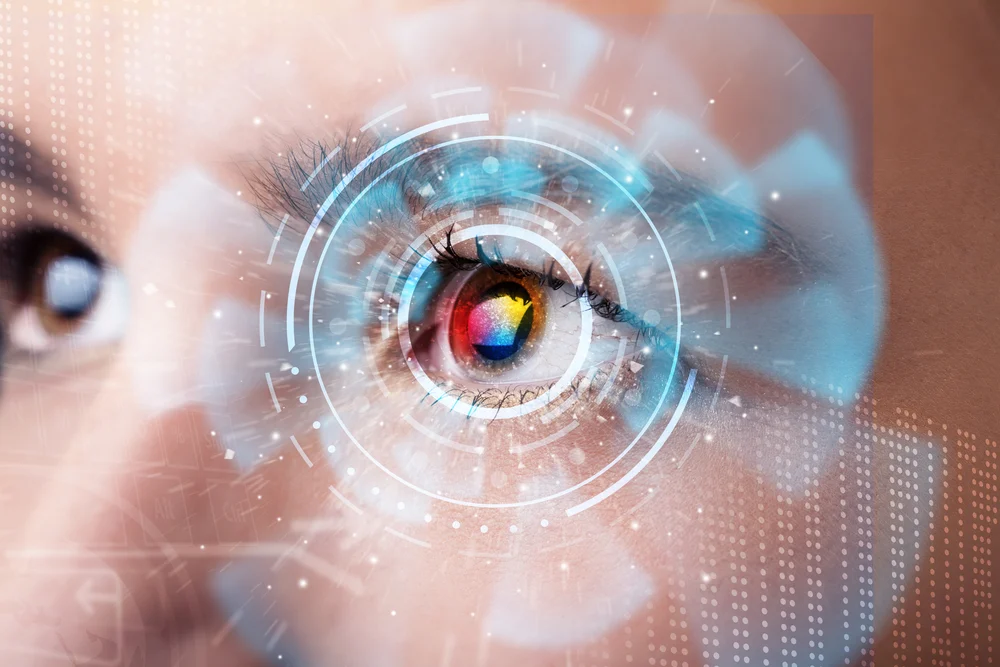 autism transition program | Future woman with cyber technology eye panel concept