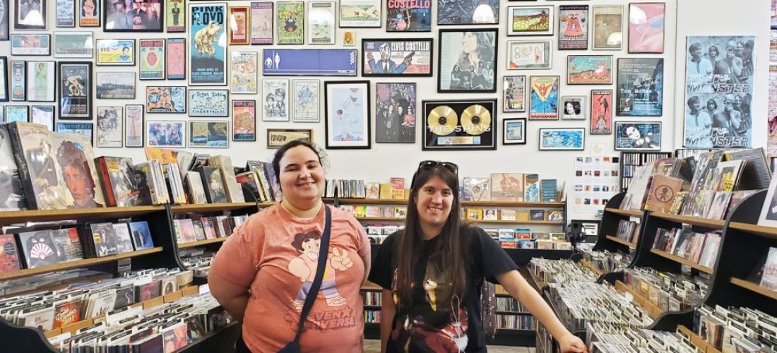 Two CIP students at a record shop